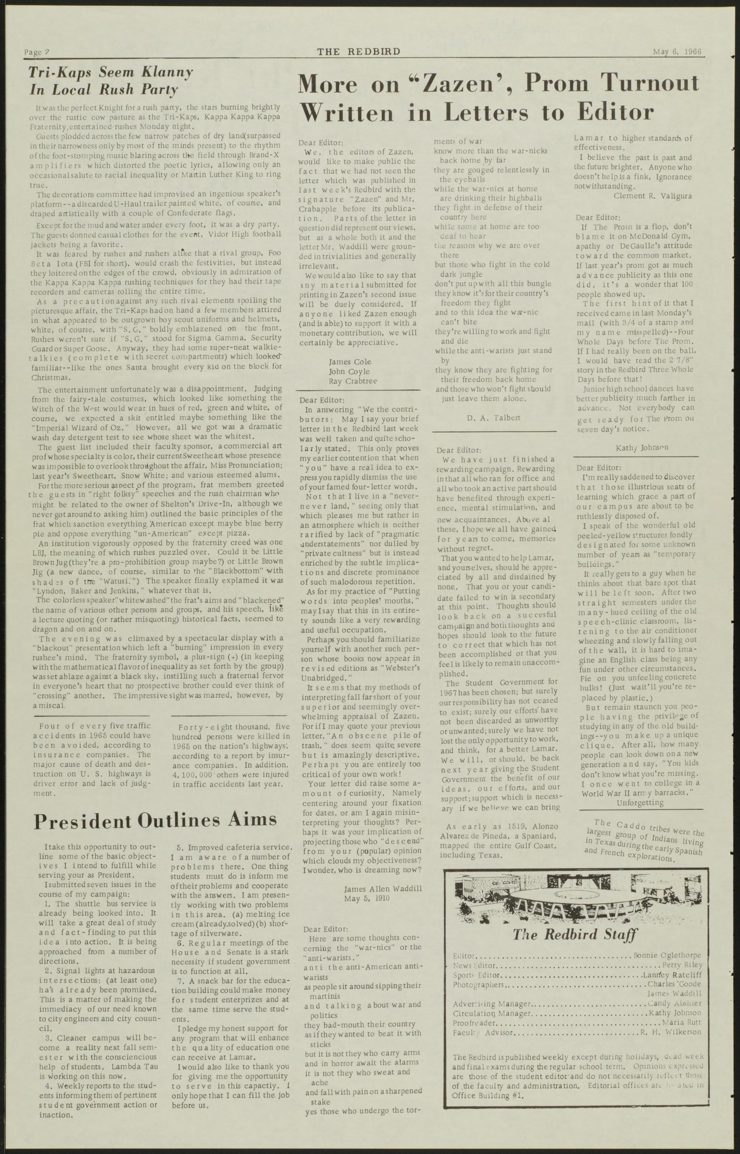 The Redbird (Beaumont, Tex.), Vol. 16, No. 24, Ed. 1 Friday, May 6, 1966
                                                
                                                    [Sequence #]: 2 of 8
                                                