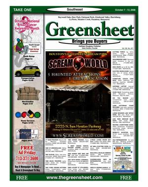 Primary view of object titled 'Greensheet (Houston, Tex.), Vol. 39, No. 421, Ed. 1 Tuesday, October 7, 2008'.