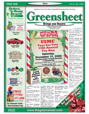 Primary view of object titled 'Greensheet (Houston, Tex.), Vol. 39, No. 514, Ed. 1 Friday, November 28, 2008'.