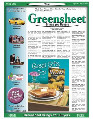 Primary view of object titled 'Greensheet (Houston, Tex.), Vol. 36, No. 142, Ed. 1 Friday, April 29, 2005'.