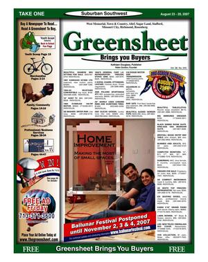 Primary view of object titled 'Greensheet (Houston, Tex.), Vol. 38, No. 345, Ed. 1 Thursday, August 23, 2007'.