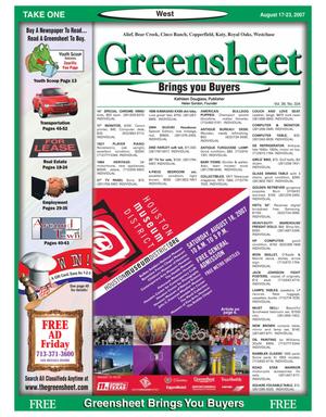 Primary view of object titled 'Greensheet (Houston, Tex.), Vol. 38, No. 334, Ed. 1 Friday, August 17, 2007'.