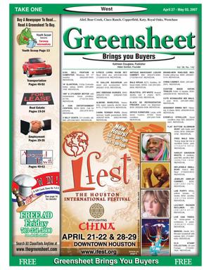 Primary view of object titled 'Greensheet (Houston, Tex.), Vol. 38, No. 142, Ed. 1 Friday, April 27, 2007'.