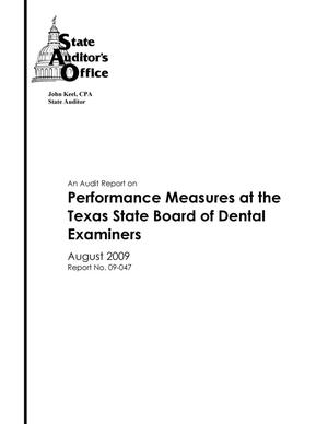 Primary view of object titled 'An Audit Report on Performance Measures at the Texas State Board of Dental Examiners'.