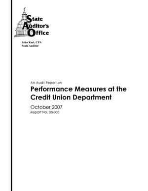 Primary view of object titled 'An Audit Report on Performance Measures at the Credit Union Department'.
