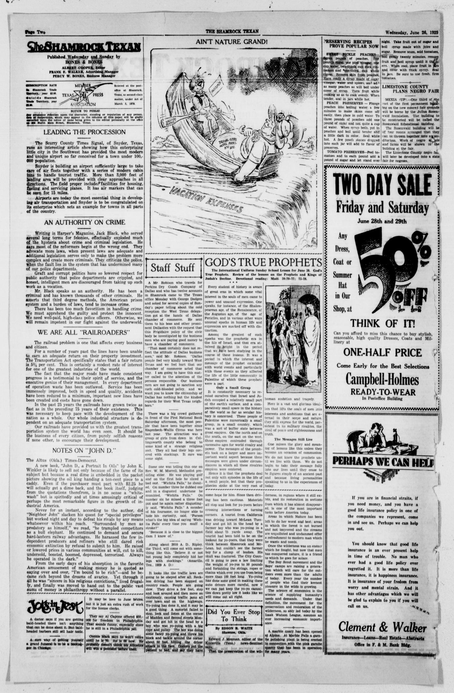 The Shamrock Texan (Shamrock, Tex.), Vol. 26, No. 18, Ed. 1 Wednesday, June 26, 1929
                                                
                                                    [Sequence #]: 2 of 10
                                                