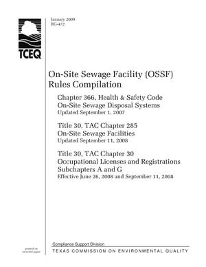Primary view of object titled 'On-Site Sewage Facilities (OSSF): Collected Regulatory Guidance'.