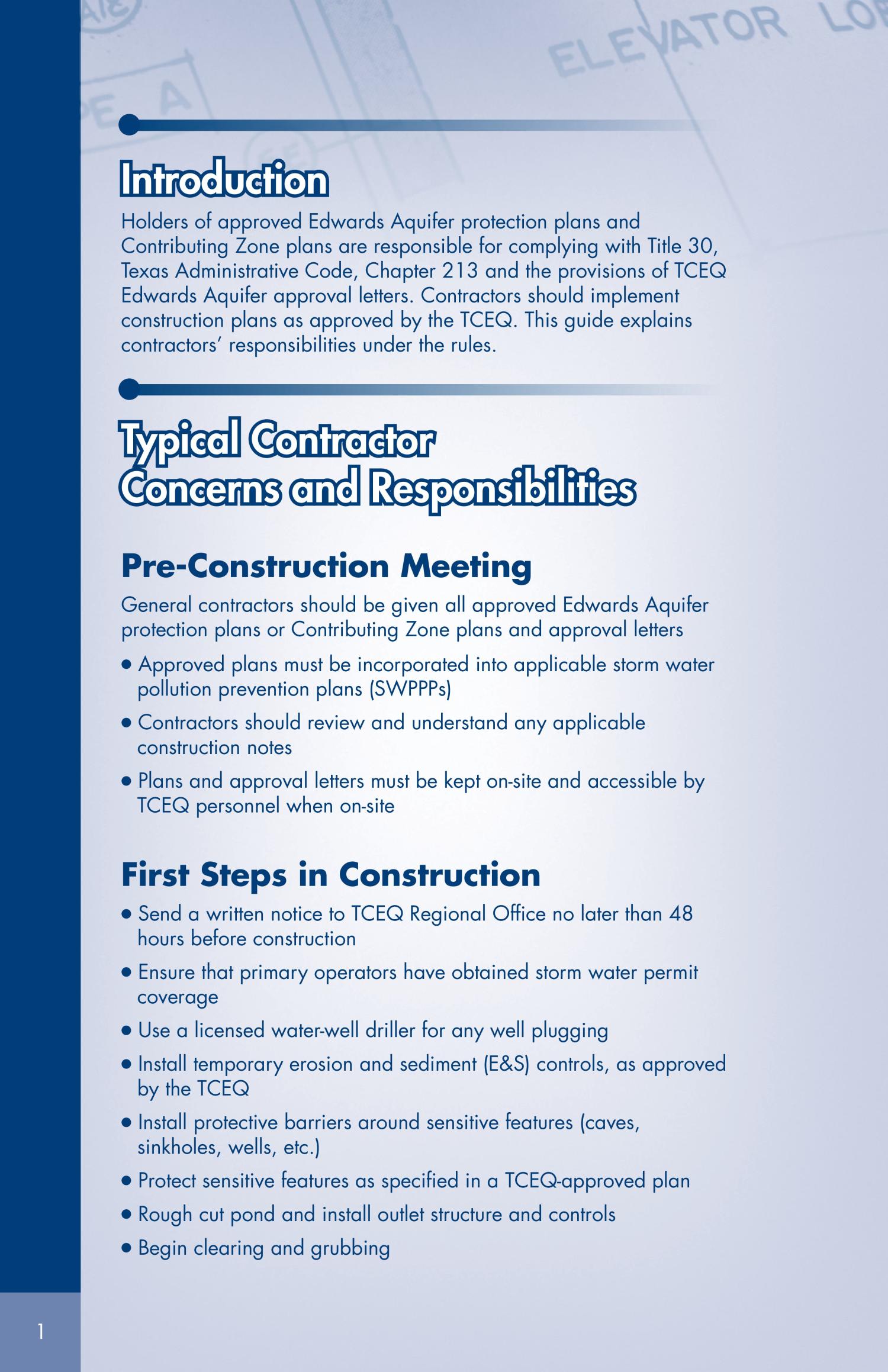 Edwards Aquifer Protection Program Contractor's Guide
                                                
                                                    1
                                                