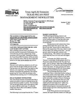 Primary view of object titled 'Texas Pecan Pest Management Newsletter, Volume 11, Number 6, October 2011'.