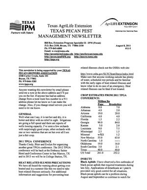 Primary view of object titled 'Texas Pecan Pest Management Newsletter, Volume 11, Number 5, August 2011'.