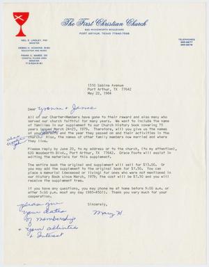 Primary view of object titled '[Letter from Mary H. to Yvonne and James Sutherlin, May 22, 1984]'.