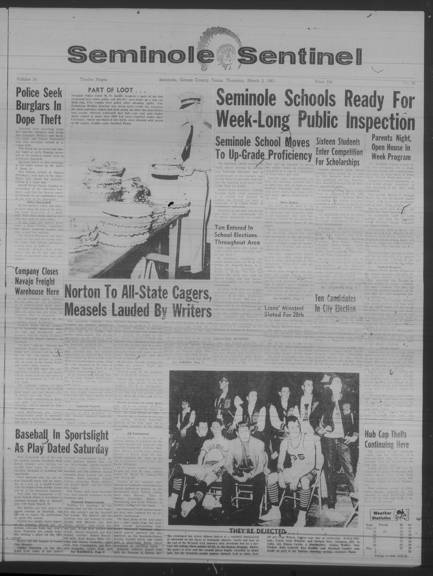 Seminole Sentinel (Seminole, Tex.), Vol. 54, No. 15, Ed. 1 Thursday, March 2, 1961
                                                
                                                    [Sequence #]: 1 of 12
                                                
