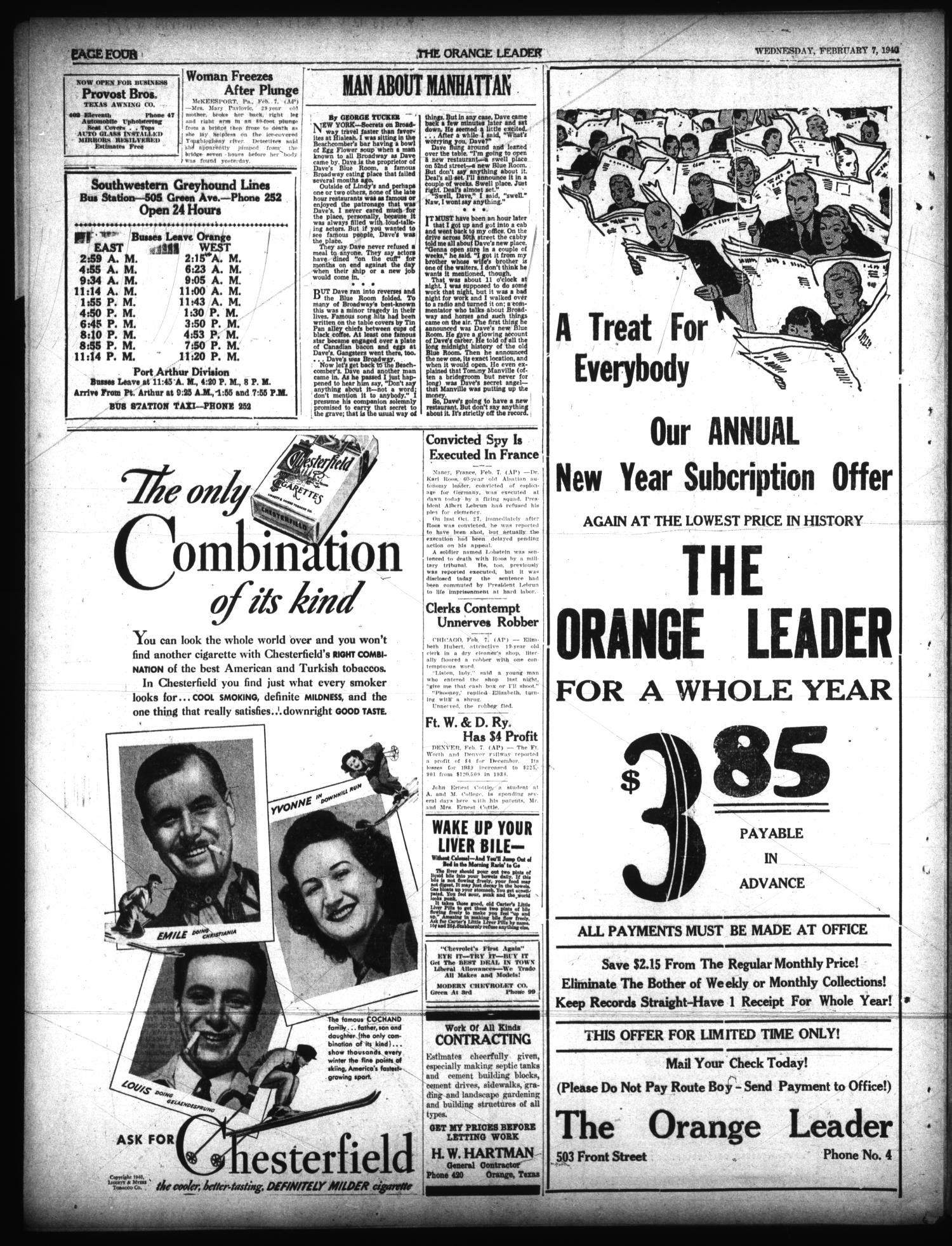 The Orange Leader (Orange, Tex.), Vol. 27, No. 32, Ed. 1 Wednesday, February 7, 1940
                                                
                                                    [Sequence #]: 4 of 4
                                                