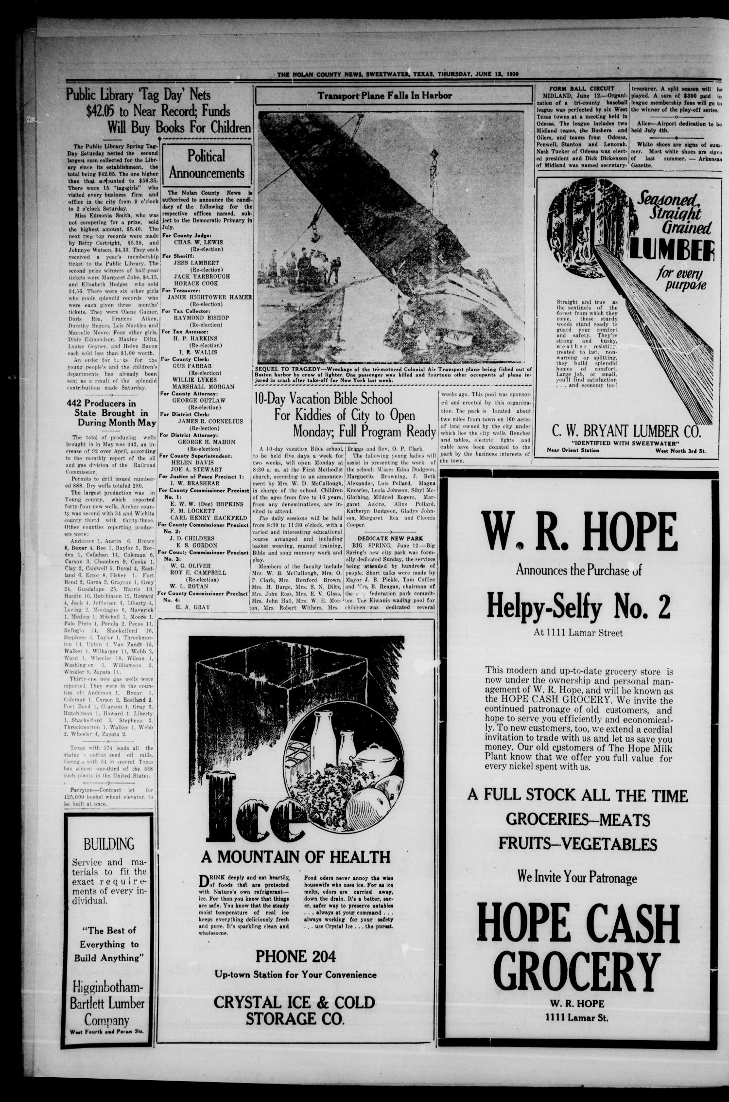 The Nolan County News (Sweetwater, Tex.), Vol. 6, No. 21, Ed. 1 Thursday, June 12, 1930
                                                
                                                    [Sequence #]: 4 of 12
                                                