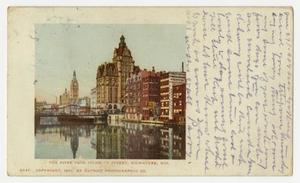 Primary view of object titled '[Postcard of River from Sycamore Street in Milwaukee]'.
