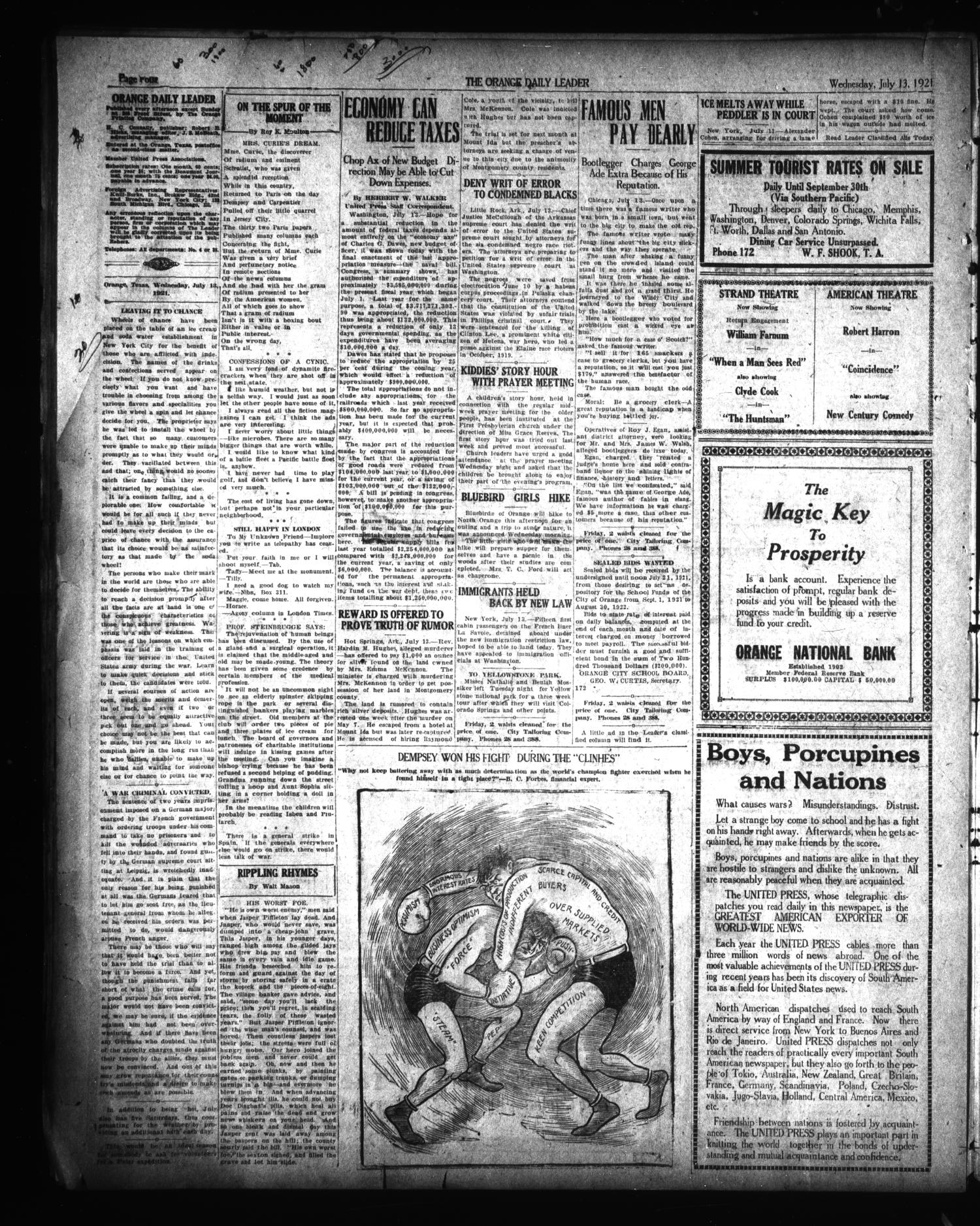 The Orange Daily Leader (Orange, Tex.), Vol. 17, No. 166, Ed. 1 Wednesday, July 13, 1921
                                                
                                                    [Sequence #]: 4 of 6
                                                