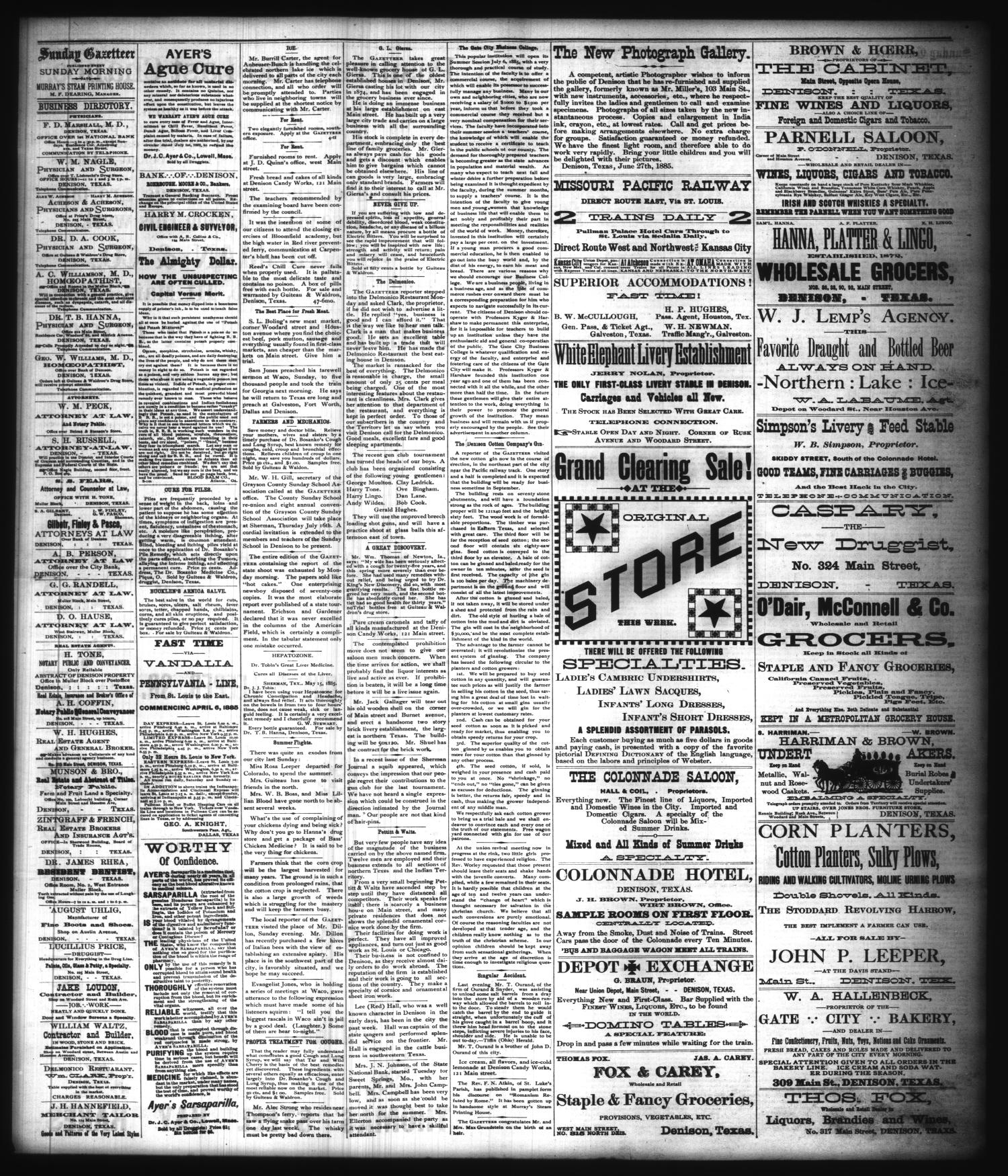 The Sunday Gazetteer. (Denison, Tex.), Vol. 4, No. 10, Ed. 1 Sunday, July 5, 1885
                                                
                                                    [Sequence #]: 3 of 4
                                                