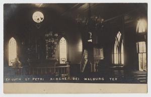 Primary view of object titled '[Postcard of St. Peter Evangelical Lutheran Church]'.