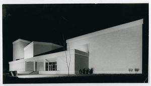 Primary view of object titled '[Photograph of Amy Graves Ryan Fine Arts Building at Night]'.