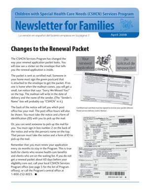 Primary view of object titled 'Children with Special Health Care Needs: Newsletter for Families, April 2008'.
