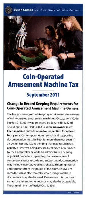 Primary view of object titled 'Coin-Operated Amusement Machine Tax'.