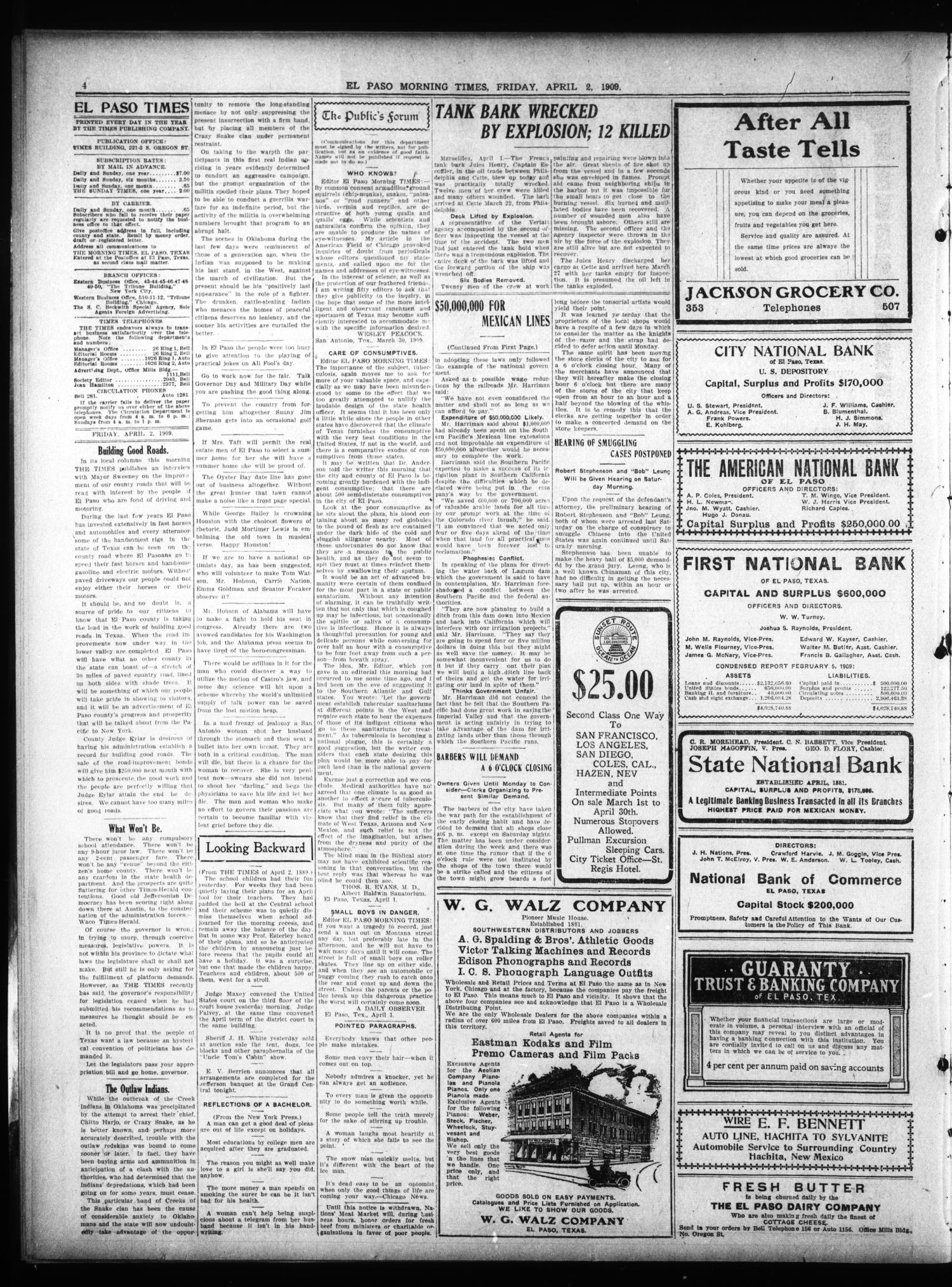 El Paso Morning Times (El Paso, Tex.), Vol. 29, Ed. 1 Friday, April 2, 1909
                                                
                                                    [Sequence #]: 4 of 8
                                                