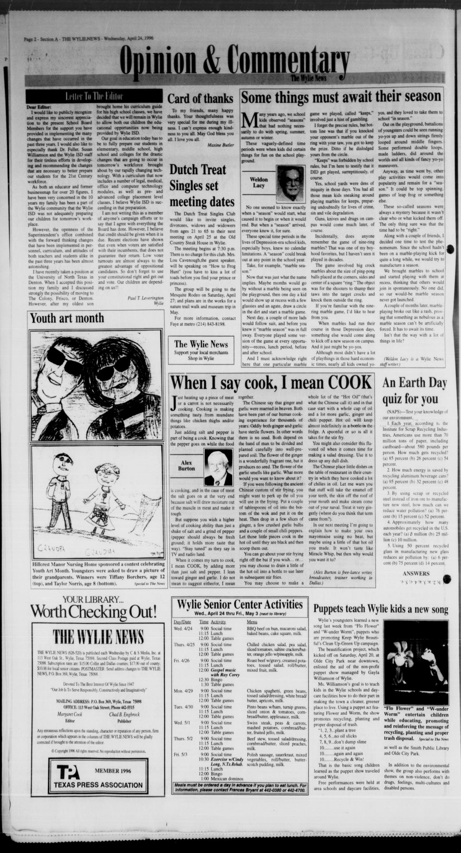 The Wylie News (Wylie, Tex.), Vol. 49, No. 47, Ed. 1 Wednesday, April 24, 1996
                                                
                                                    [Sequence #]: 2 of 20
                                                