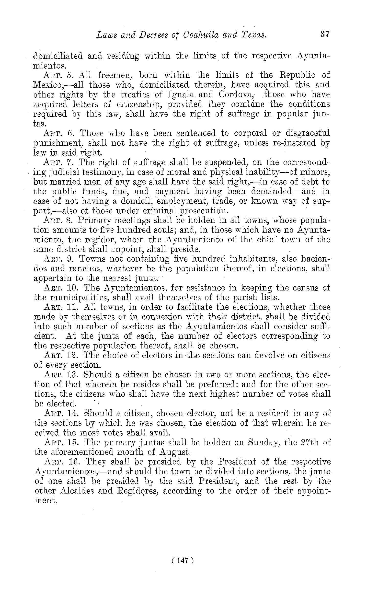The Laws of Texas, 1822-1897 Volume 1
                                                
                                                    147
                                                
