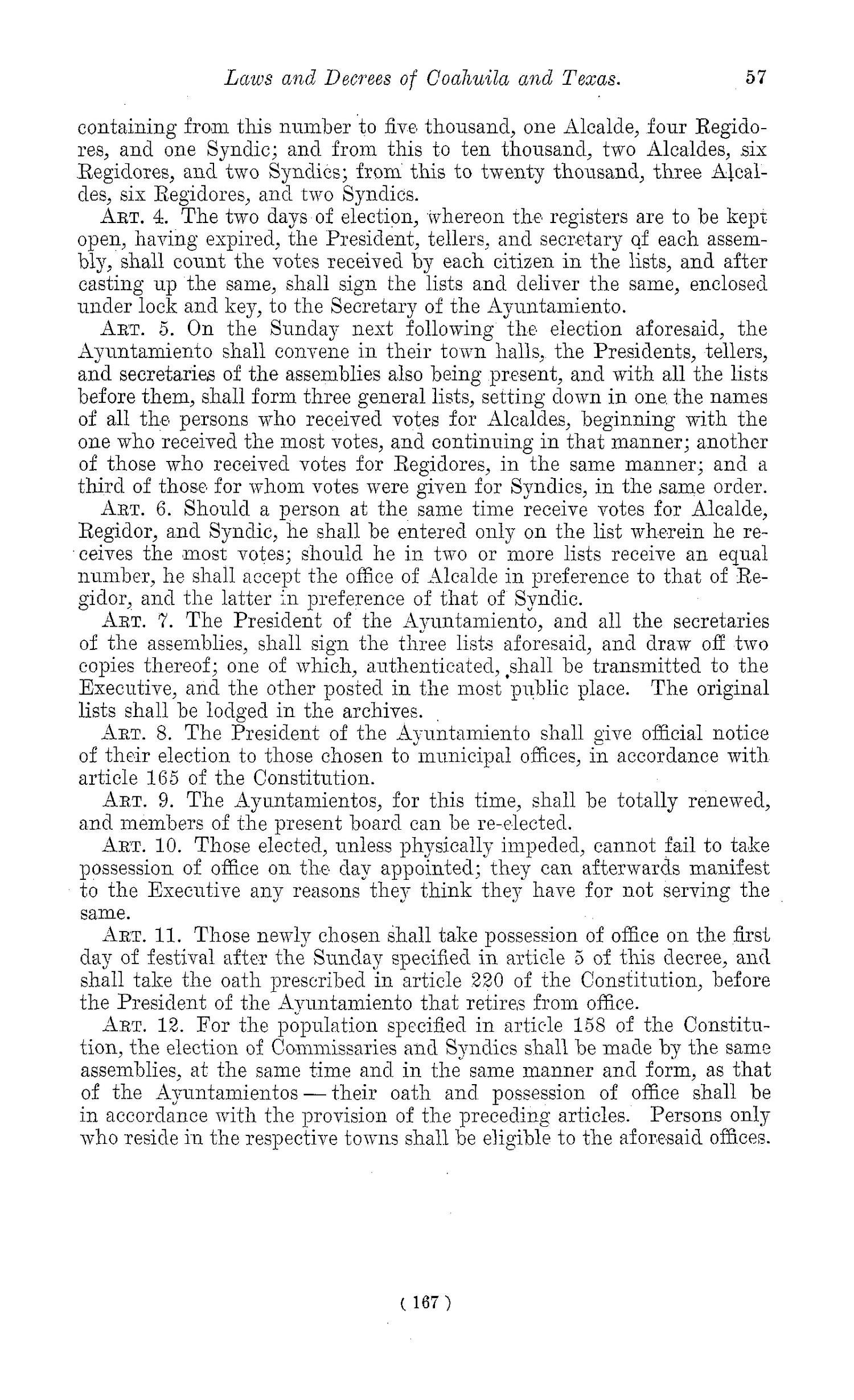 The Laws of Texas, 1822-1897 Volume 1
                                                
                                                    167
                                                