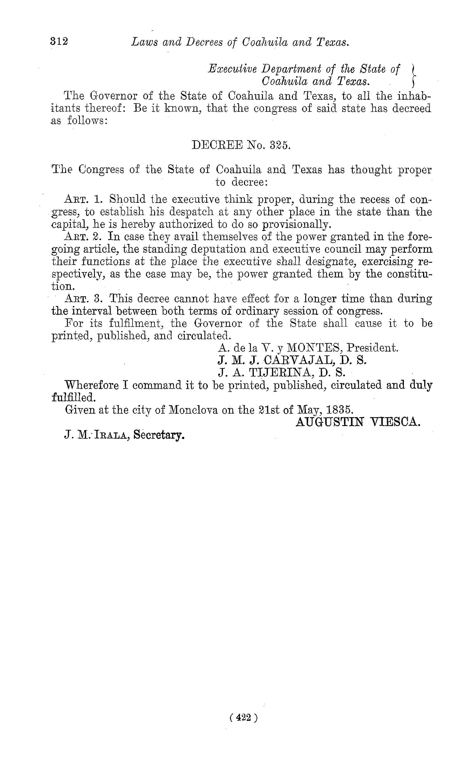 The Laws of Texas, 1822-1897 Volume 1
                                                
                                                    422
                                                