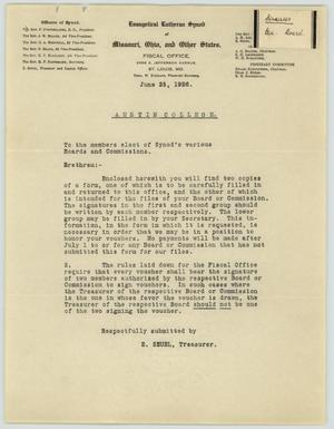 Primary view of object titled '[Letter from E. Seuel to Evangelical Lutheran Synod Boards and Commissions Members, June 25, 1926]'.