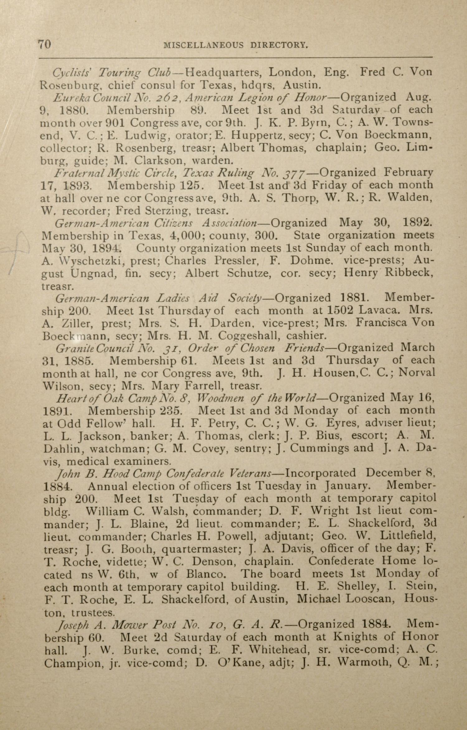 Morrison & Fourmy's General Directory of the City of Austin, 1893-94
                                                
                                                    70
                                                