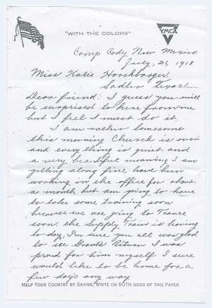 [Letter from James Baily Dickey to Katie Harshbarger, July 21, 1918]
