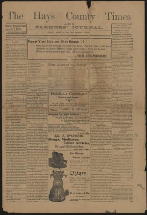Primary view of object titled 'The Hays County Times And Farmers' Journal. (San Marcos, Tex.), Ed. 1 Friday, March 20, 1903'.