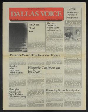Primary view of object titled 'Dallas Voice (Dallas, Tex.), Vol. 1, No. 41, Ed. 1 Friday, February 15, 1985'.