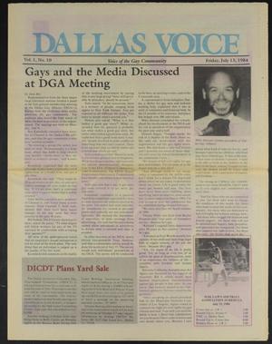 Primary view of object titled 'Dallas Voice (Dallas, Tex.), Vol. 1, No. 10, Ed. 1 Friday, July 13, 1984'.