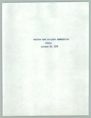 Primary view of object titled '[Barbara Jordan Speech before the Houston Home Builders Association, October 29, 1976]'.