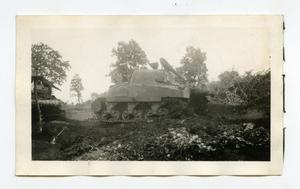 Primary view of object titled '[Photograph of Soldier on Tank]'.
