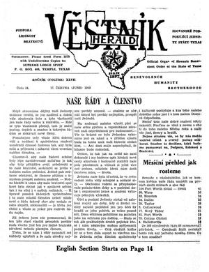 Primary view of object titled 'Věstník (West, Tex.), Vol. 47, No. 24, Ed. 1 Wednesday, June 17, 1959'.