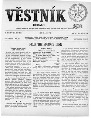 Primary view of object titled 'Věstník (West, Tex.), Vol. 53, No. 46, Ed. 1 Wednesday, November 17, 1965'.
