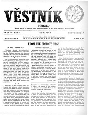 Primary view of object titled 'Věstník (West, Tex.), Vol. 53, No. 9, Ed. 1 Wednesday, March 3, 1965'.
