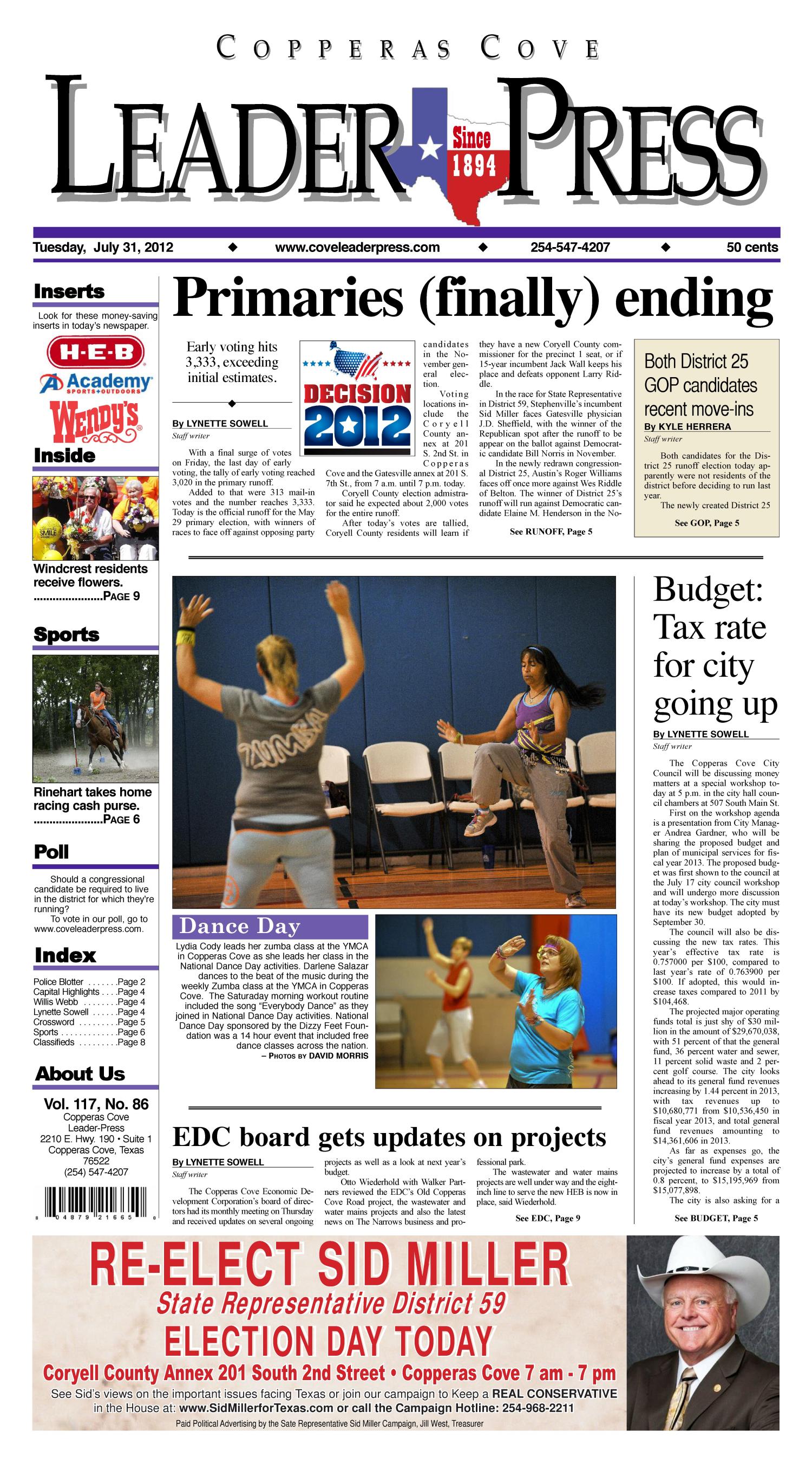 Copperas Cove Leader-Press (Copperas Cove, Tex.), Vol. 117, No. 86, Ed. 1 Tuesday, July 31, 2012
                                                
                                                    [Sequence #]: 1 of 10
                                                