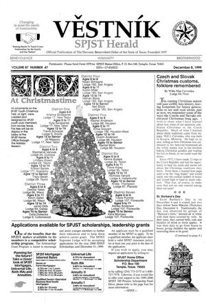 Primary view of object titled 'Věstník (Temple, Tex.), Vol. 87, No. 47, Ed. 1 Wednesday, December 8, 1999'.