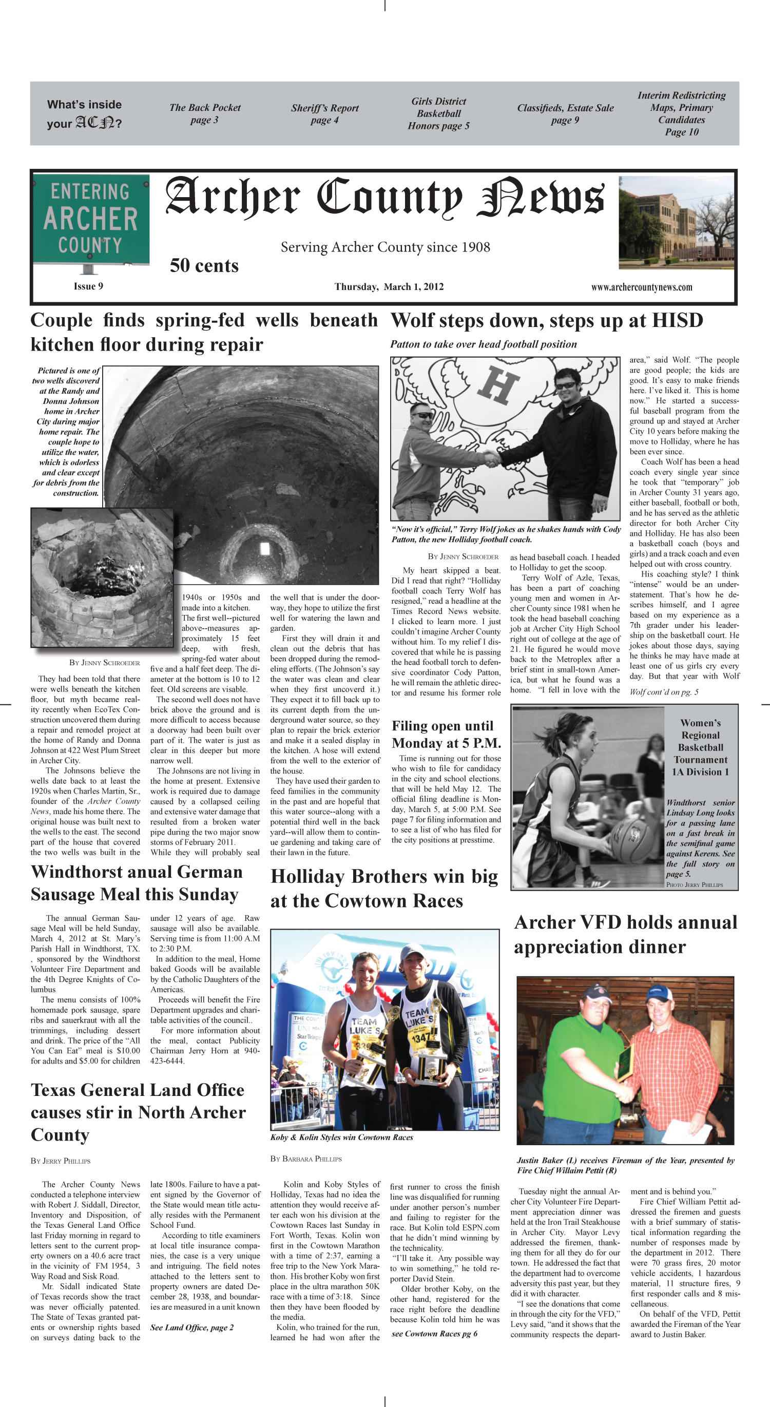 Archer County News (Archer City, Tex.), Vol. 104, No. 9, Ed. 1 Thursday, March 1, 2012
                                                
                                                    [Sequence #]: 1 of 10
                                                