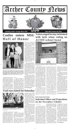 Primary view of object titled 'Archer County News (Archer City, Tex.), Vol. 106, No. 44, Ed. 1 Thursday, October 30, 2014'.