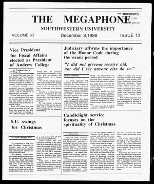 Primary view of object titled 'The Megaphone (Georgetown, Tex.), Vol. 83, No. 13, Ed. 1 Thursday, December 8, 1988'.