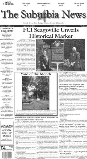 Primary view of object titled 'The Suburbia News (Seagoville, Tex.), Vol. 41, No. 45, Ed. 1 Thursday, September 26, 2013'.