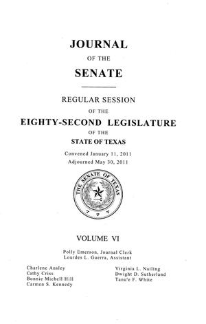 Primary view of object titled 'Journal of the Senate of Texas being the Regular Session of the Eighty-Second Legislature, Volume 6'.