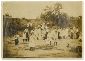 Primary view of object titled '[Large Group of Adults and Children Standing Outdoors]'.
