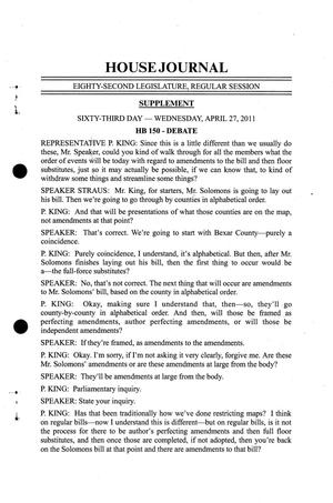 Primary view of object titled 'Journal of the House of Representatives of Texas: 82nd Legislature, Regular Session, April 27, 2011'.